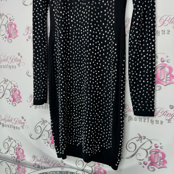 San joy dress rhinestones bling diamonds crystals mesh black silver new years - Picture 5 of 10